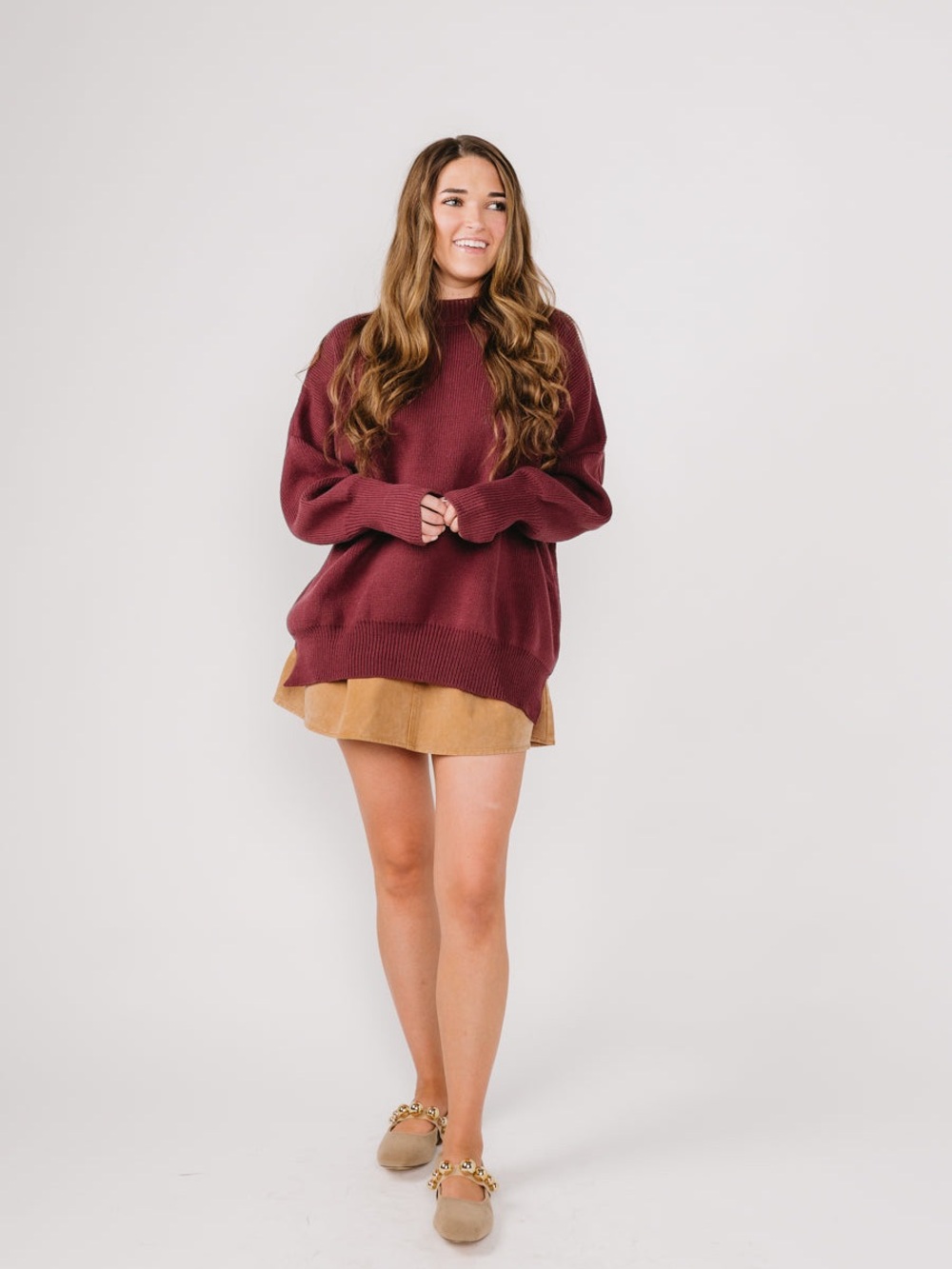 Mudpie 
 Oversized Mock Neck Sweater - Deep Wine